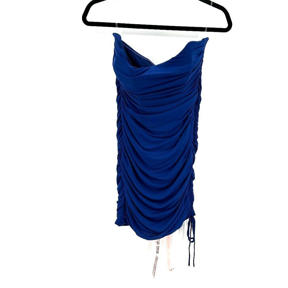 NWT OH POLLY Cobalt Blue Strapless Ruched Side Bodycon Mini Dress Size 12